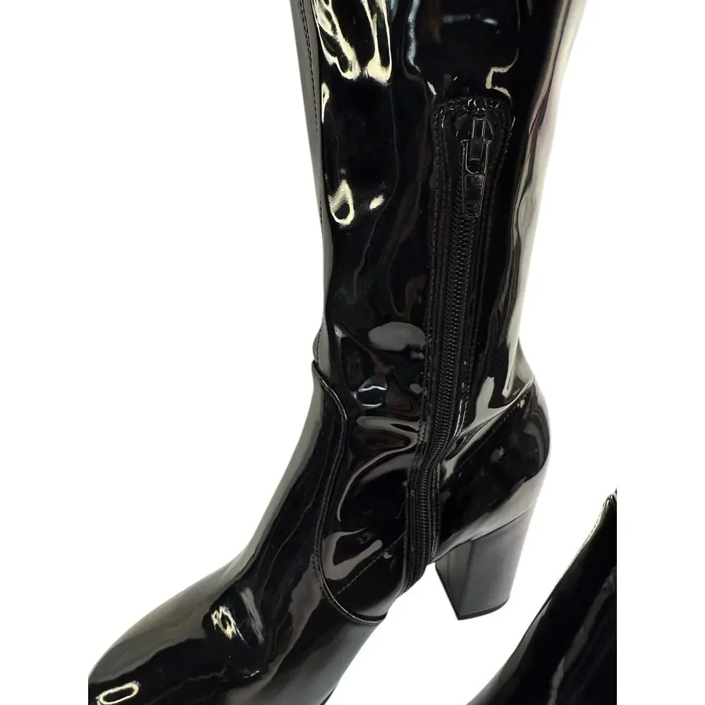 Kenneth Cole New York Womens 8M Angelica Black Patent Leather Knee-High Boots